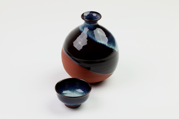Sake-Set Mumyoui Yaki-Keramik (Blau)