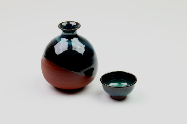Sake-Set Mumyoui Yaki-Keramik (Grün)